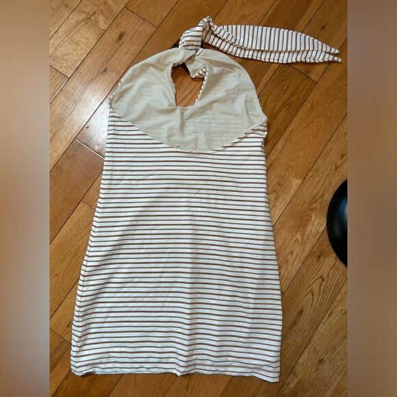Tularosa NWT white/rose gold striped halter stretch mini dress Size medium - Picture 6 of 7